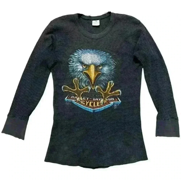 Harley Davidson 1980’s 3D Emblem Eagle Waffle Weave Thermal - Picture 1 of 5